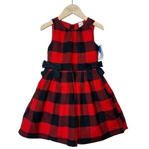 CARTERS KID sz 4T Dress Sleeveless Plaid Bows Exposed back Zip Lined Red Black